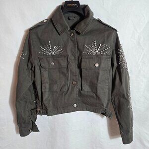 Embellished Dark Green Bomber Jacket